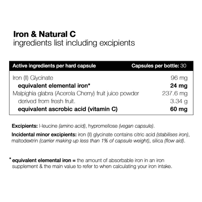 Iron &amp; Natural C - 30 Capsules (New &amp; Improved Formula)