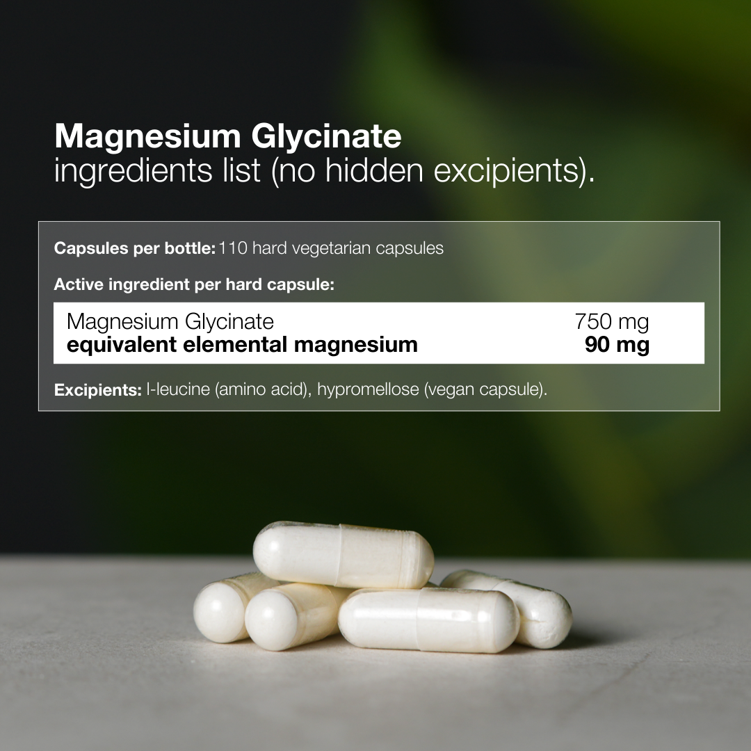 Magnesium Glycinate (Pure &amp; Unbuffered) - 110 Capsules
